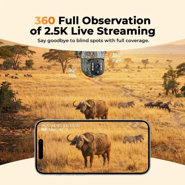 Alt view image 5 of 7 - 4G LTE Trail Camera 2 Pack, 360° View Cellular Hunting Camera with Live Streaming, 2.5K Game Camera Solar Powered, Night Vision, Motion Activated, Two-Way Audio Wildlife Cam