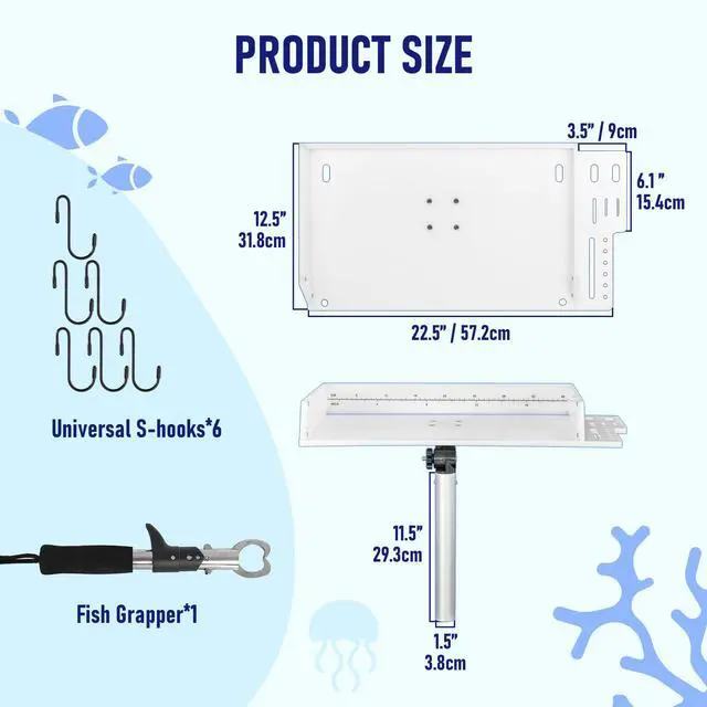 Alt view image 5 of 7 - Bait Cutting Board for Boat, Bait Table Filet Board with Separate Tool Slots, 360° Adjustable Rod Holder Fishing Fillet Table with Scale, Extended Boat Fish Cleaning Table