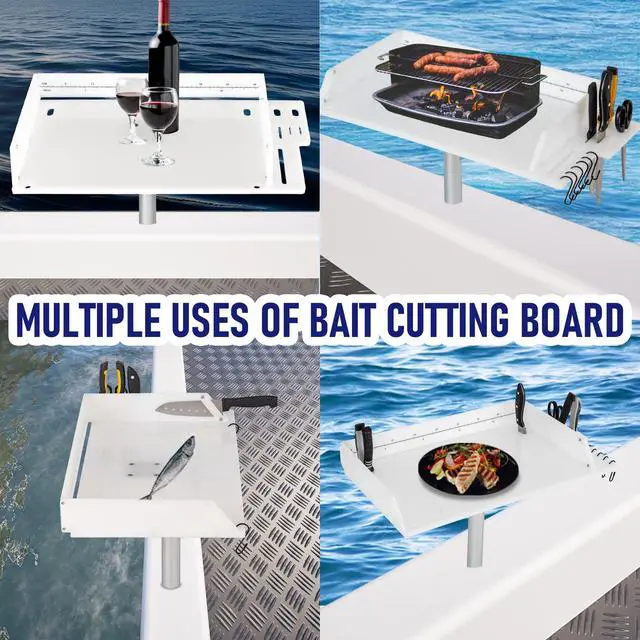Alt view image 7 of 7 - Bait Cutting Board for Boat, Bait Table Filet Board with Separate Tool Slots, 360° Adjustable Rod Holder Fishing Fillet Table with Scale, Extended Boat Fish Cleaning Table