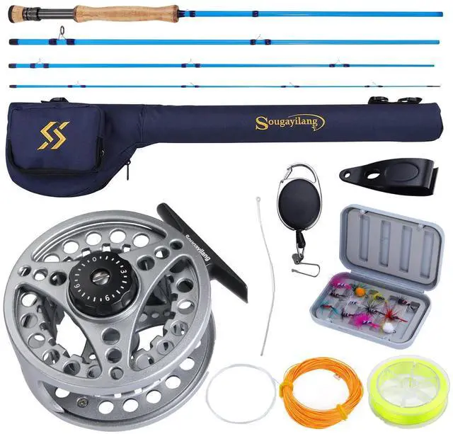 Main image of Fly Fishing Combo, 4 Piece Fly Rod and CNC Machined Aluminum Alloy Reel Complete Starter Package with Rod Bag