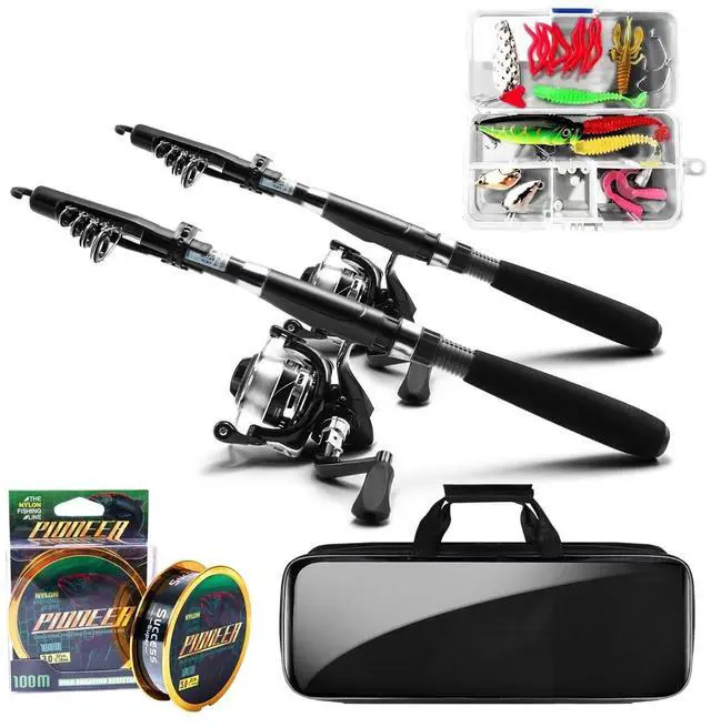 Main image of Fishing Pole and Reel Combo - 2PCS Carbon Fiber Telescopic Rods Spinning Reels Saltwater/Freshwater Kit with Lures, Line and Carrier Bag, Travel Fishing Gear for Adults