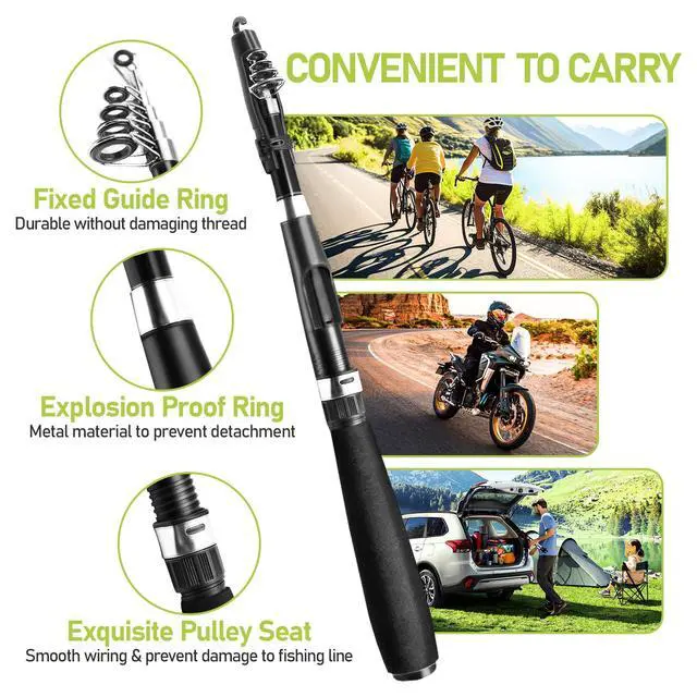 Alt view image 2 of 7 - Fishing Pole and Reel Combo - 2PCS Carbon Fiber Telescopic Rods Spinning Reels Saltwater/Freshwater Kit with Lures, Line and Carrier Bag, Travel Fishing Gear for Adults