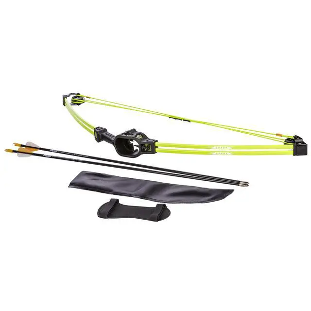 Alt view image 2 of 7 - Spark Youth Bow Set, Recommended for Ages 5 to 10, Ambidextrous, Includes 2 Arrows, Armguard, Quiver