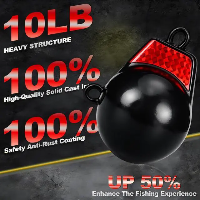 Alt view image 2 of 6 - Coated Downrigger Ball Weight with Keel Downrigger Weights Vinyl-Coated Trolling Weight for Boats Round Marine Accessories Black