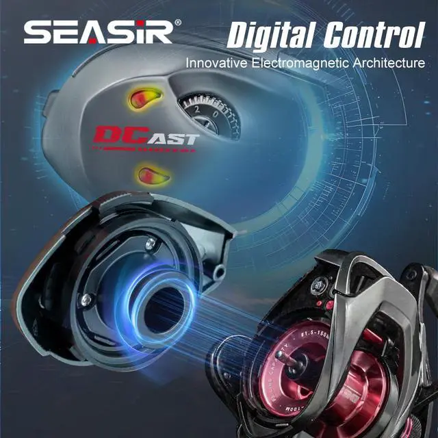 Alt view image 2 of 7 - DCast Baitcaster Reel, Digital Control Fishing Reel, Ultralight | Baitcasting Reel, Freshwater Saltwater, 6.7oz, Max Drag 18.5LB, 7.3:1, 7+1 BB, Carbon Fiber Washer, Grey & red