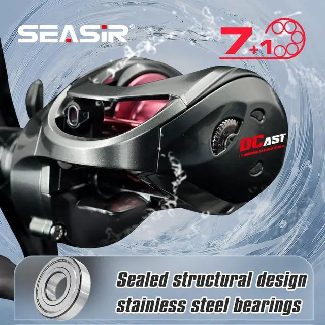 Alt view image 5 of 7 - DCast Baitcaster Reel, Digital Control Fishing Reel, Ultralight | Baitcasting Reel, Freshwater Saltwater, 6.7oz, Max Drag 18.5LB, 7.3:1, 7+1 BB, Carbon Fiber Washer, Grey & red