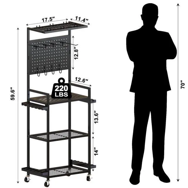 Alt view image 4 of 7 - Fishing Rod Holders for Garage, Fishing Rod Storage Rack with Hooks & Wheels, Fishing Pole Holder Organizer, Tackle Box & Reel Storage Black
