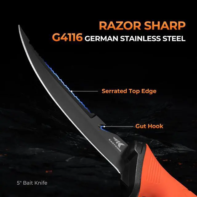 Alt view image 4 of 7 - Paradox Fishing Knife Tool Set Includes 9" & 7" Fillet Knives, 5" Bait Knife, 9" Versatile Bait Shears, 12" Honing Rod, Non-Slip Handles, Custom Sheaths, and Carrying Case Fishing Gear