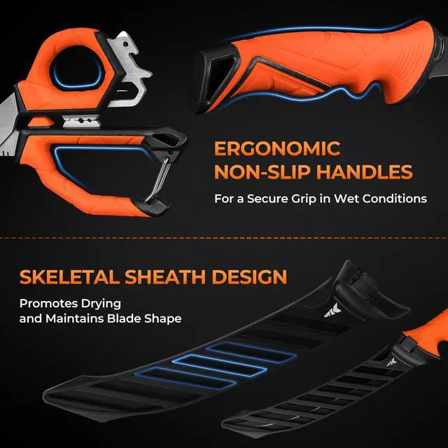 Alt view image 7 of 7 - Paradox Fishing Knife Tool Set Includes 9" & 7" Fillet Knives, 5" Bait Knife, 9" Versatile Bait Shears, 12" Honing Rod, Non-Slip Handles, Custom Sheaths, and Carrying Case Fishing Gear