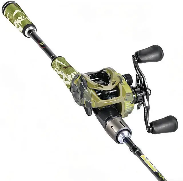 Main image of Baitcaster Combo, 30Ton+24Ton Graphite 2-Piece Blanks Casting Fishing Rod,SuperPolymer Handle,S Style Hook Keeper with Camo Baitcasting Reel
