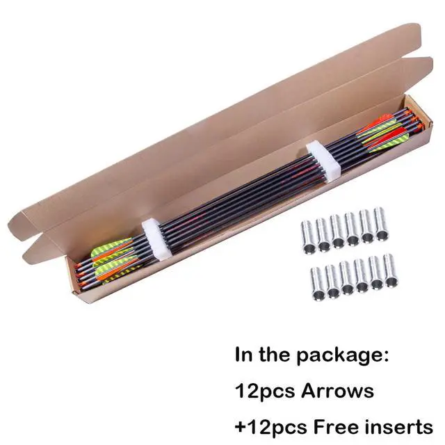 Alt view image 6 of 7 - Traditional Archery 300 340 400 500 600 700 Spine 30 31 32 Inch Carbon Feather Arrows for Recurve Compound Bow Longbow Hunting Targets Arrow 12PCS