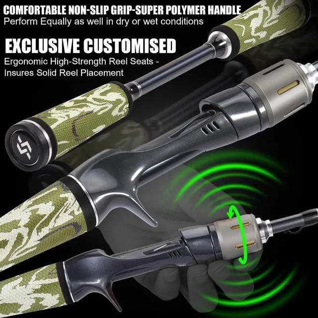 Alt view image 4 of 7 - Baitcaster Combo, 30Ton+24Ton Graphite 2-Piece Blanks Casting Fishing Rod,SuperPolymer Handle,S Style Hook Keeper with Camo Baitcasting Reel