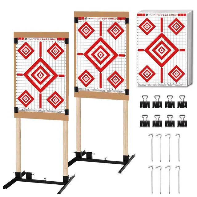 Main image of 2 Pack Shooting Target Stand with 10pcs 17x25 Inch Sight in Paper Targets, Durable Paper Target Holder with Stable Adjustable Base for Cardboard Silhouette, H Shape, USPSA/IPSC, IDPA Practice