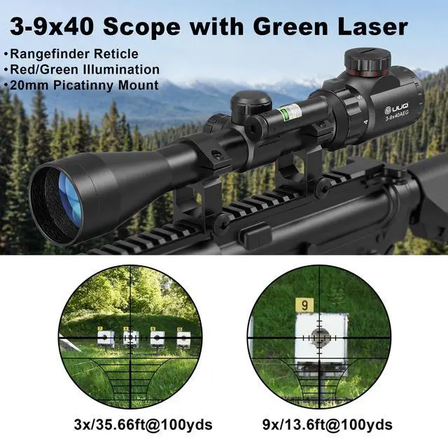 Alt view image 3 of 7 - 3-9×40 Rifle Scope with Gun Laser,Fits 20mm /11mm Mounts
