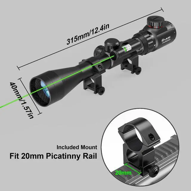 Alt view image 4 of 7 - 3-9×40 Rifle Scope with Gun Laser,Fits 20mm /11mm Mounts