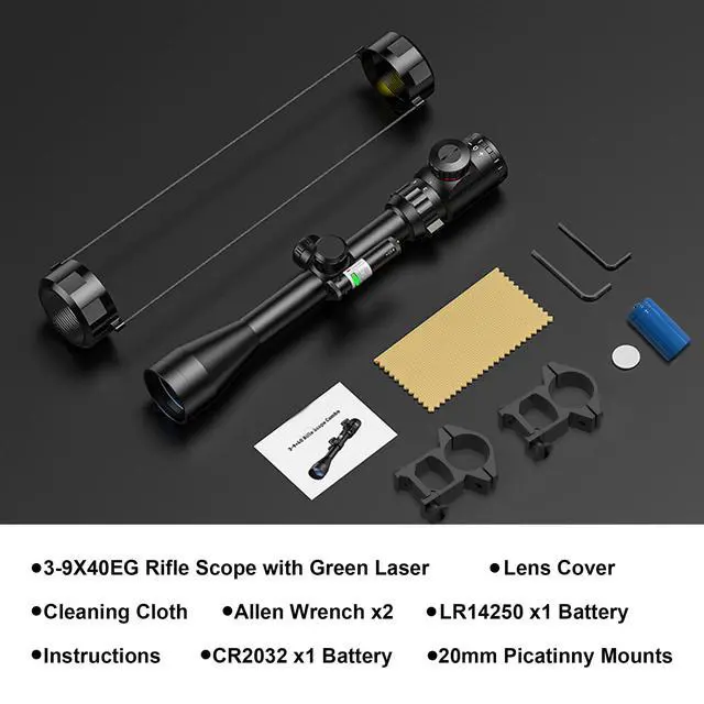 Alt view image 6 of 7 - 3-9×40 Rifle Scope with Gun Laser,Fits 20mm /11mm Mounts