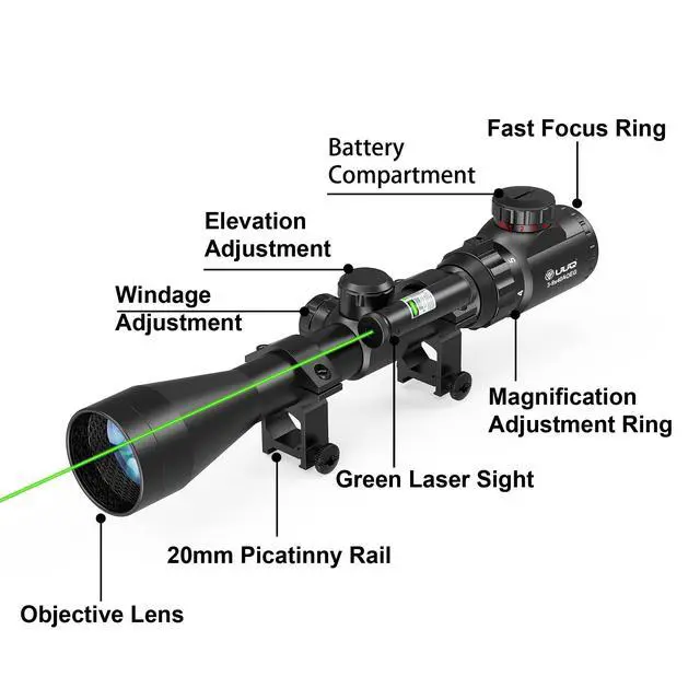 Alt view image 5 of 7 - 3-9×40 Rifle Scope with Gun Laser,Fits 20mm /11mm Mounts