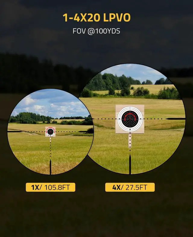Alt view image 3 of 7 - JackalHowl 1-4x20 LPVO Rifle Scope with Cantilever Mount, Illuminated Reticle Rimfire Scope Compact Riflescope with Zero Reset for Hunting