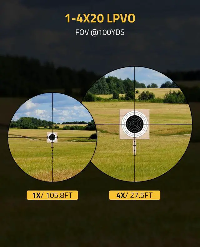 Alt view image 4 of 7 - JackalHowl 1-4x20 LPVO Rifle Scope with Cantilever Mount, Illuminated Reticle Rimfire Scope Compact Riflescope with Zero Reset for Hunting