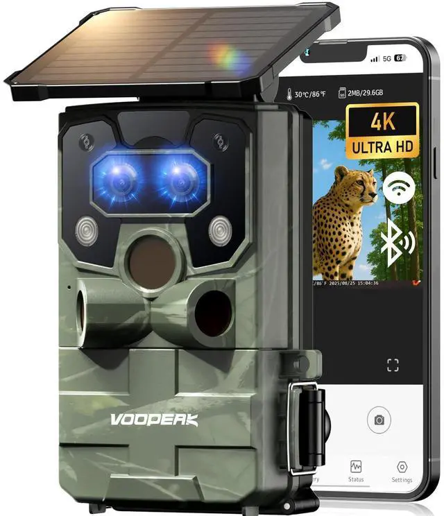 Main image of WiFi Trail Camera, 4K Solar Game Camera Starlight Night Vision Dual Lens, No Subscription Trail Camera 0.1s Trigger, IP66 Waterproof, Motion Activated for Wildlife Monitoring & Security