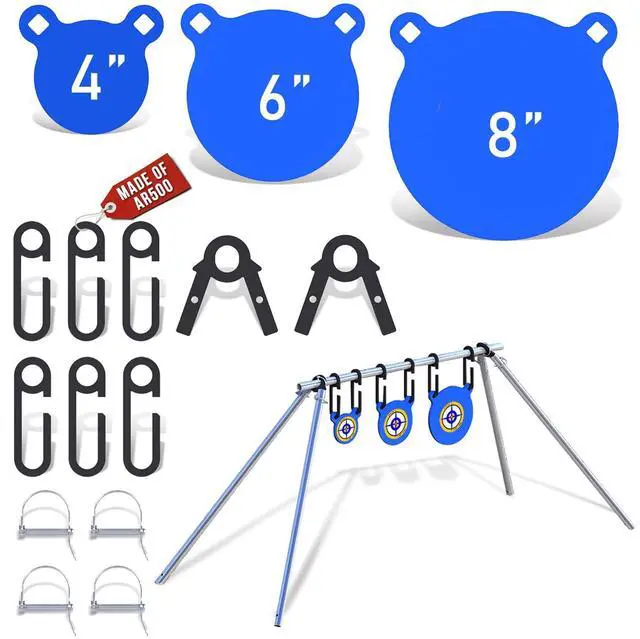 Main image of 3/8'' AR500 Steel Target Combo Set, 4'' 6'' 8'' AR500 Gong Targets, Complete AR500 Steel Kit Fit for 1 Inch OD Conduit