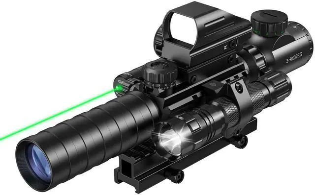 Main image of 3-9x32 Scope Combo with Dual Illuminated Scope Optics & 4 Holographic Reticle Red/Green Dot Sight & IIIA/2MW Laser Sight Rangefinder Illuminated Reflex Sight & 20mm Mount