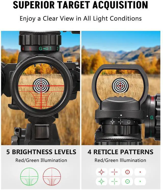 Alt view image 3 of 5 - 3-9x32 Scope Combo with Dual Illuminated Scope Optics & 4 Holographic Reticle Red/Green Dot Sight & IIIA/2MW Laser Sight Rangefinder Illuminated Reflex Sight & 20mm Mount