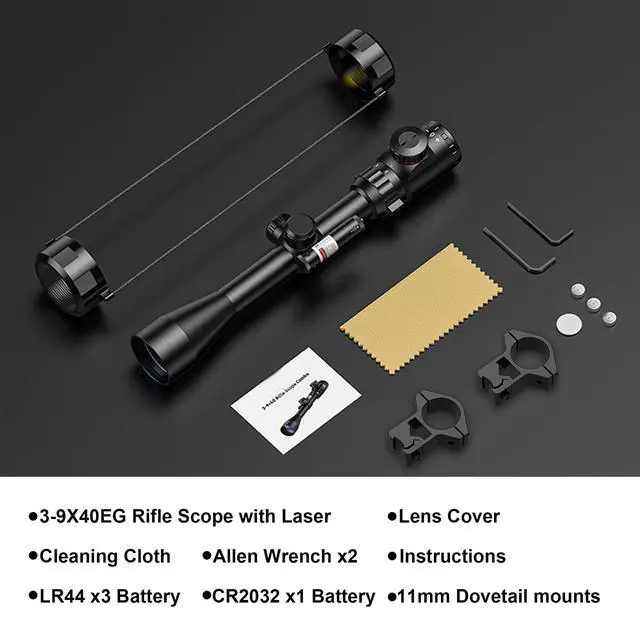 Alt view image 6 of 7 - 3-9×40 Rifle Scope with Gun Laser,Fits 20mm /11mm Mounts