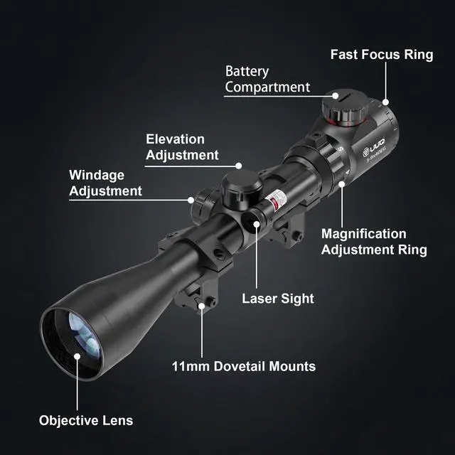 Alt view image 7 of 7 - 3-9×40 Rifle Scope with Gun Laser,Fits 20mm /11mm Mounts