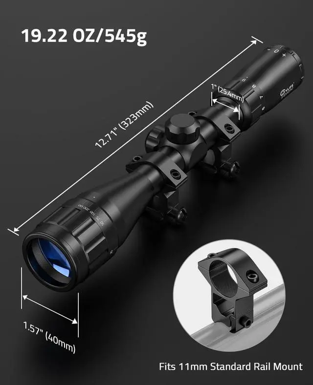 Alt view image 3 of 7 - 3-9x40AO Rifle Scope Optics R4 Reticle Crosshair Scope with Mounts