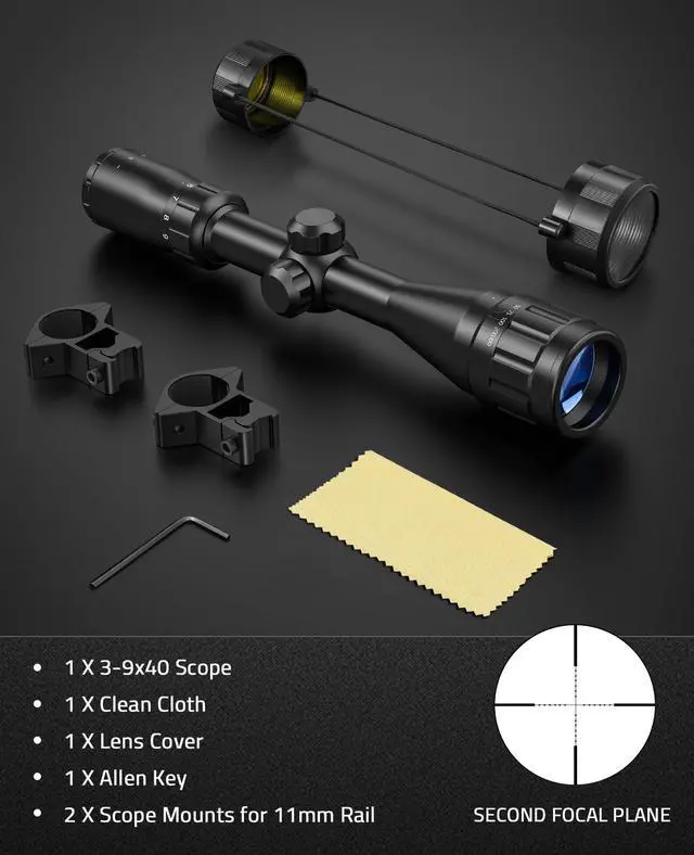 Alt view image 7 of 7 - 3-9x40AO Rifle Scope Optics R4 Reticle Crosshair Scope with Mounts