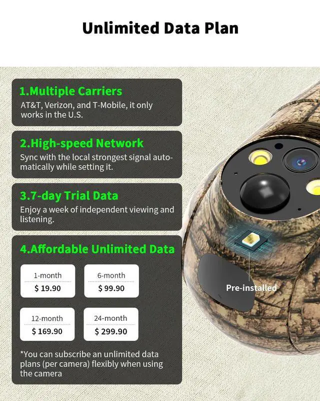 Alt view image 2 of 7 - 4G LTE Cellular Trail Camera 360° Live Streaming Solar Deer Camera, SIM Card Included, Clear Night Vision, Remote Phone Control, Instant Alerts, Cloud Storage for Hunting/Outdoor Security