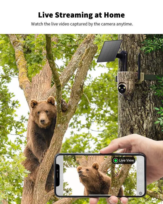 Alt view image 3 of 7 - 4G LTE Cellular Trail Camera 360° Live Streaming Solar Deer Camera, SIM Card Included, Clear Night Vision, Remote Phone Control, Instant Alerts, Cloud Storage for Hunting/Outdoor Security