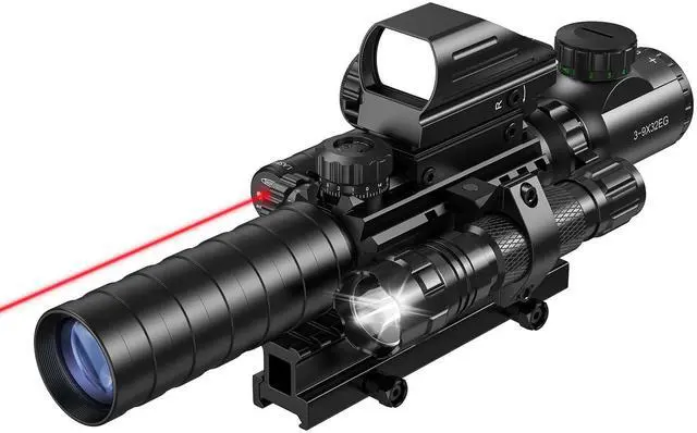 Main image of 3-9x32 Scope Combo with Dual Illuminated Scope Optics & 4 Holographic Reticle Red/Green Dot Sight & IIIA/2MW Laser Sight Rangefinder Illuminated Reflex Sight & 20mm Mount