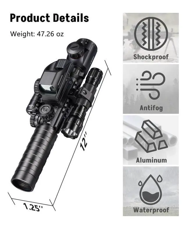 Alt view image 5 of 5 - 3-9x32 Scope Combo with Dual Illuminated Scope Optics & 4 Holographic Reticle Red/Green Dot Sight & IIIA/2MW Laser Sight Rangefinder Illuminated Reflex Sight & 20mm Mount