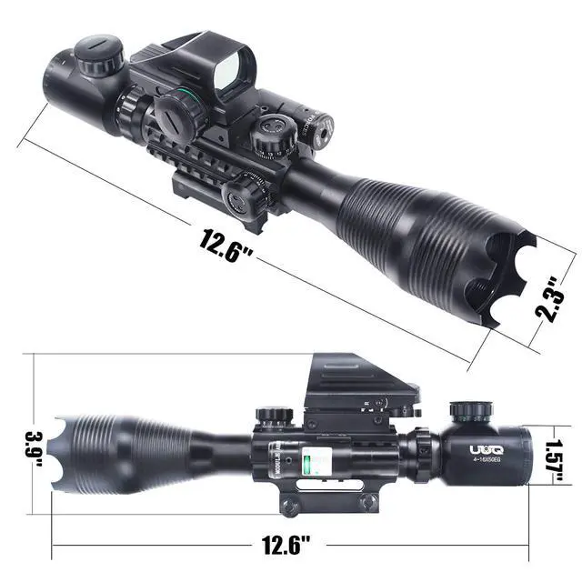 Alt view image 4 of 6 - 4-16x50 Tactical Rifle Scope Red/Green Illuminated Range Finder Reticle W/Laser Sight and Holographic Reflex Dot Sight