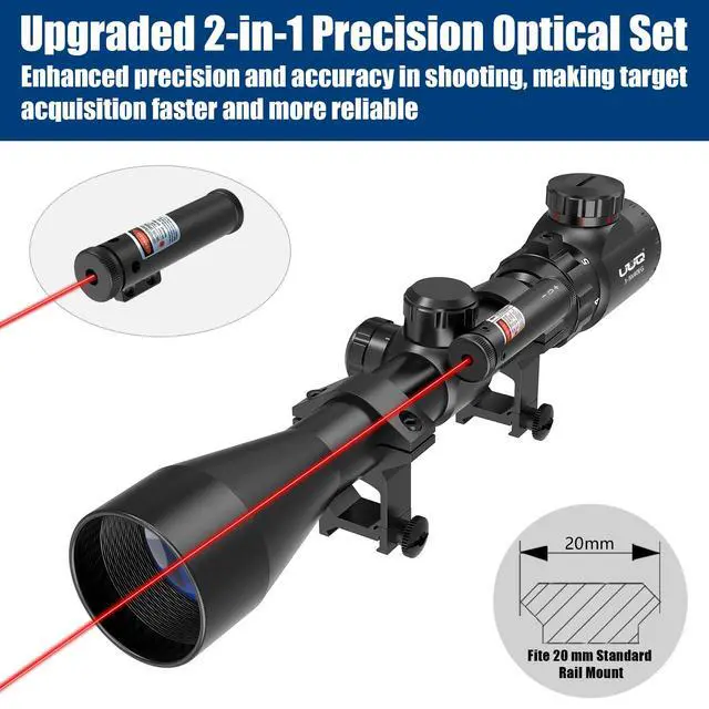 Alt view image 2 of 7 - 3-9×40 Rifle Scope with Gun Laser,Fits 20mm /11mm Mounts