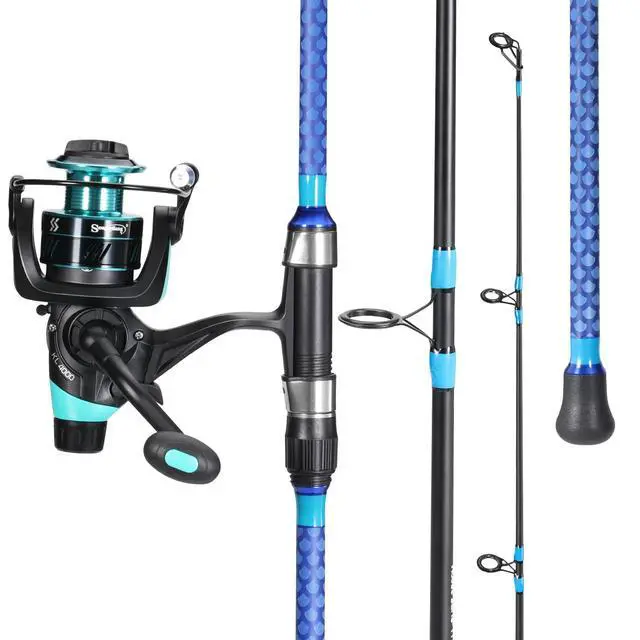 Alt view image 2 of 7 - 3 Piece Baitfeeder Combo Surf Fishing Rod Combo Medium/Heavy Travel Spinning Rod with 4000 Size Reel (9'/10'/11'/12')