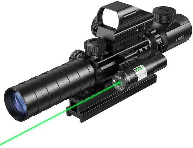 Main image of 3-9x32 Scope Combo with Dual Illuminated Scope Optics & 4 Holographic Reticle Red/Green Dot Sight & IIIA/2MW Laser Sight Rangefinder Illuminated Reflex Sight & 20mm Mount