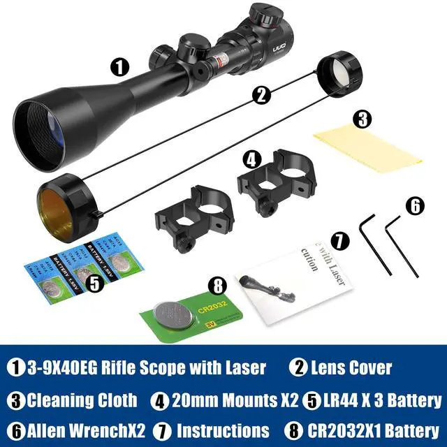 Alt view image 7 of 7 - 3-9×40 Rifle Scope with Gun Laser,Fits 20mm /11mm Mounts