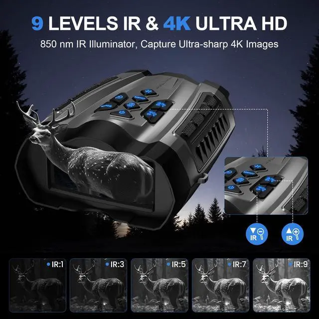 Alt view image 2 of 7 - Night Vision Goggles, 4K Infrared Binoculars with Camera, 9 Gear Night Vision with 5000mAh Battery, 16X Digital Zoom Nightvision with 32GB TF Card, 3.5" HD Binoculars Gift for Mens