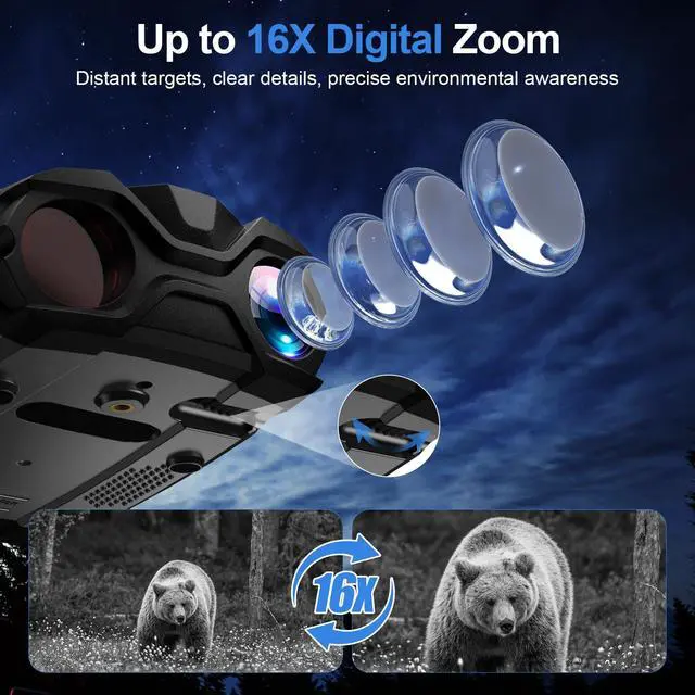 Alt view image 4 of 7 - Night Vision Goggles, 4K Infrared Binoculars with Camera, 9 Gear Night Vision with 5000mAh Battery, 16X Digital Zoom Nightvision with 32GB TF Card, 3.5" HD Binoculars Gift for Mens