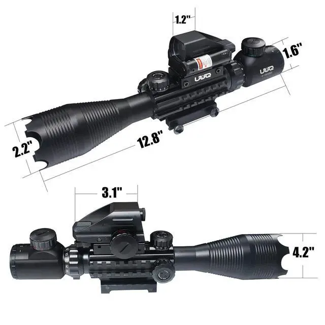 Alt view image 3 of 7 - 4-16x50 Tactical Rifle Scope Red/Green Illuminated Range Finder Reticle W/Laser Sight and Holographic Reflex Dot Sight