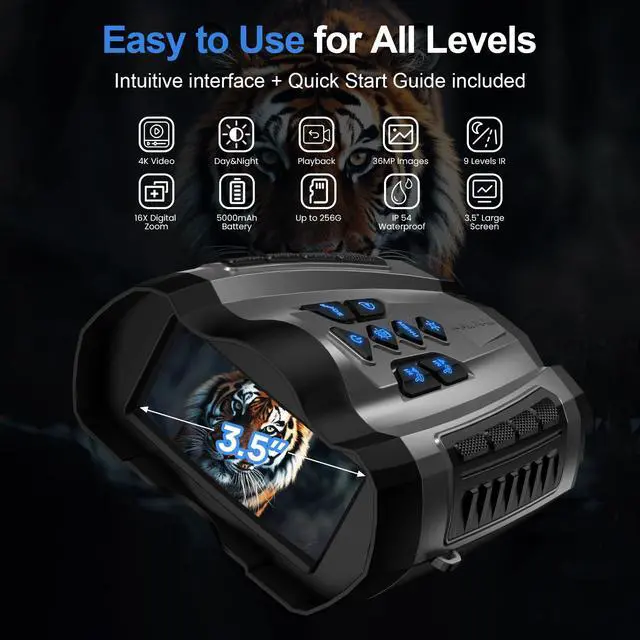 Alt view image 7 of 7 - Night Vision Goggles, 4K Infrared Binoculars with Camera, 9 Gear Night Vision with 5000mAh Battery, 16X Digital Zoom Nightvision with 32GB TF Card, 3.5" HD Binoculars Gift for Mens