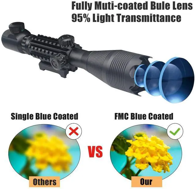 Alt view image 2 of 7 - 4-16x50 Tactical Rifle Scope Red/Green Illuminated Range Finder Reticle W/Laser Sight and Holographic Reflex Dot Sight