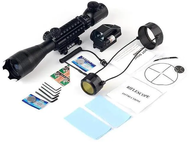 Alt view image 7 of 7 - 4-16x50 Tactical Rifle Scope Red/Green Illuminated Range Finder Reticle W/Laser Sight and Holographic Reflex Dot Sight