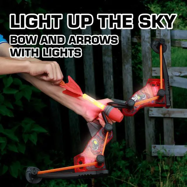 Alt view image 6 of 6 - HyperStrike FireTek Bow Archer Pack, Light Up Bow and Light Up Zonic Whistle Arrows, Shoots Arrows Over 200ft, Outdoor Play with Friends and Family, for Ages 14+ (Red)