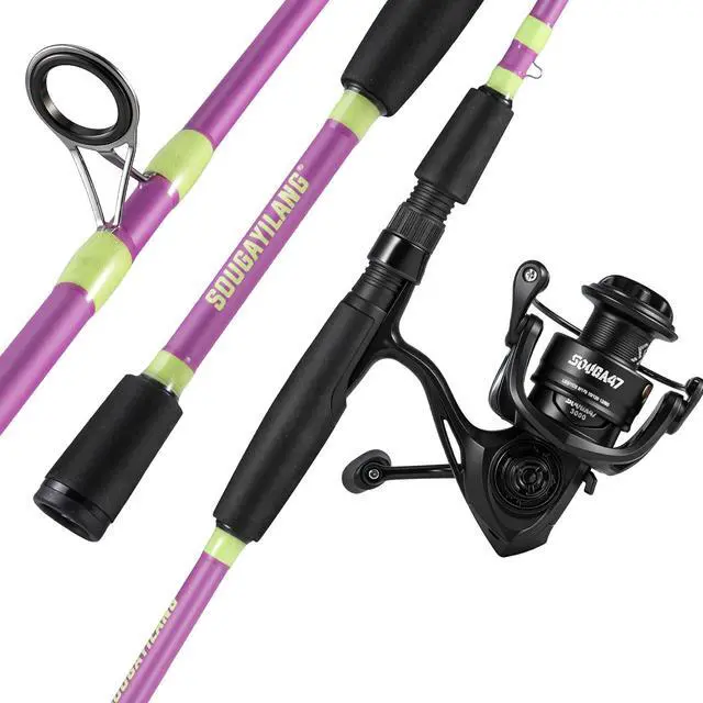 Alt view image 2 of 7 - Fishing Rod Combo, 2-Piece 6-Foot Graphite & Fiberglass Rod with Anti-Reverse Spinning Fishing Reel