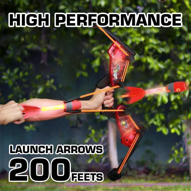 Alt view image 5 of 6 - HyperStrike FireTek Bow Archer Pack, Light Up Bow and Light Up Zonic Whistle Arrows, Shoots Arrows Over 200ft, Outdoor Play with Friends and Family, for Ages 14+ (Red)
