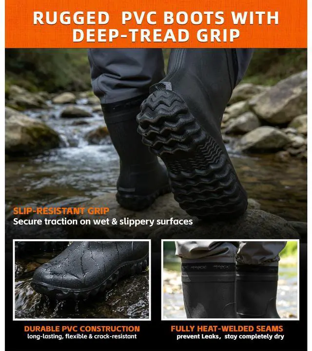 Alt view image 4 of 7 - High Strength Nylon PVC Waterproof Fishing Chest Waders with Bootfoot | 600D Premium Ripstop Nylon Taslon Fabric,Dmultiple D-rings,Anti-Slip Boots,Comfortable Adjustable Fit,Waterproof&Durable